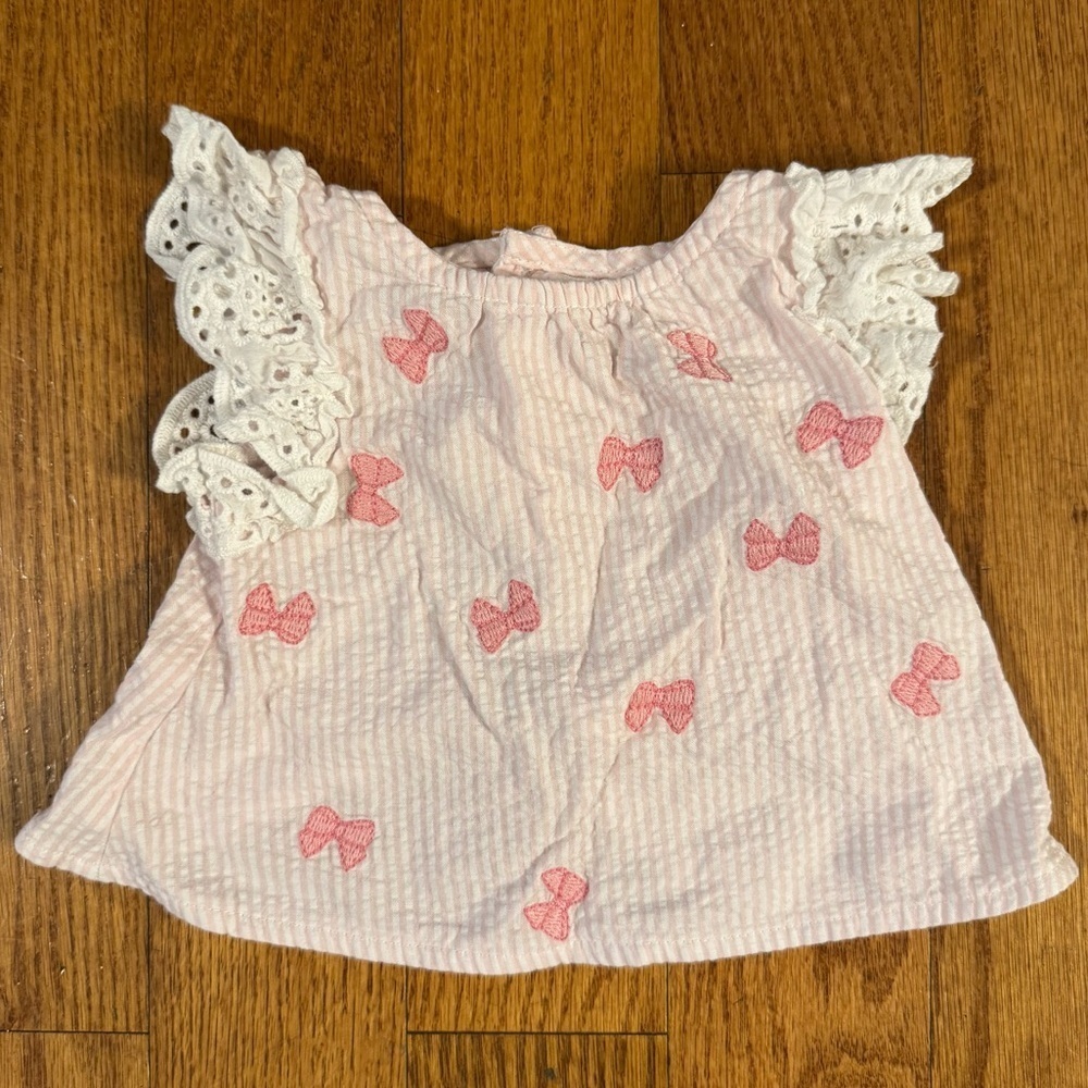Mud Pie Pink and White Romantic Baby Blouse Size 0-3M